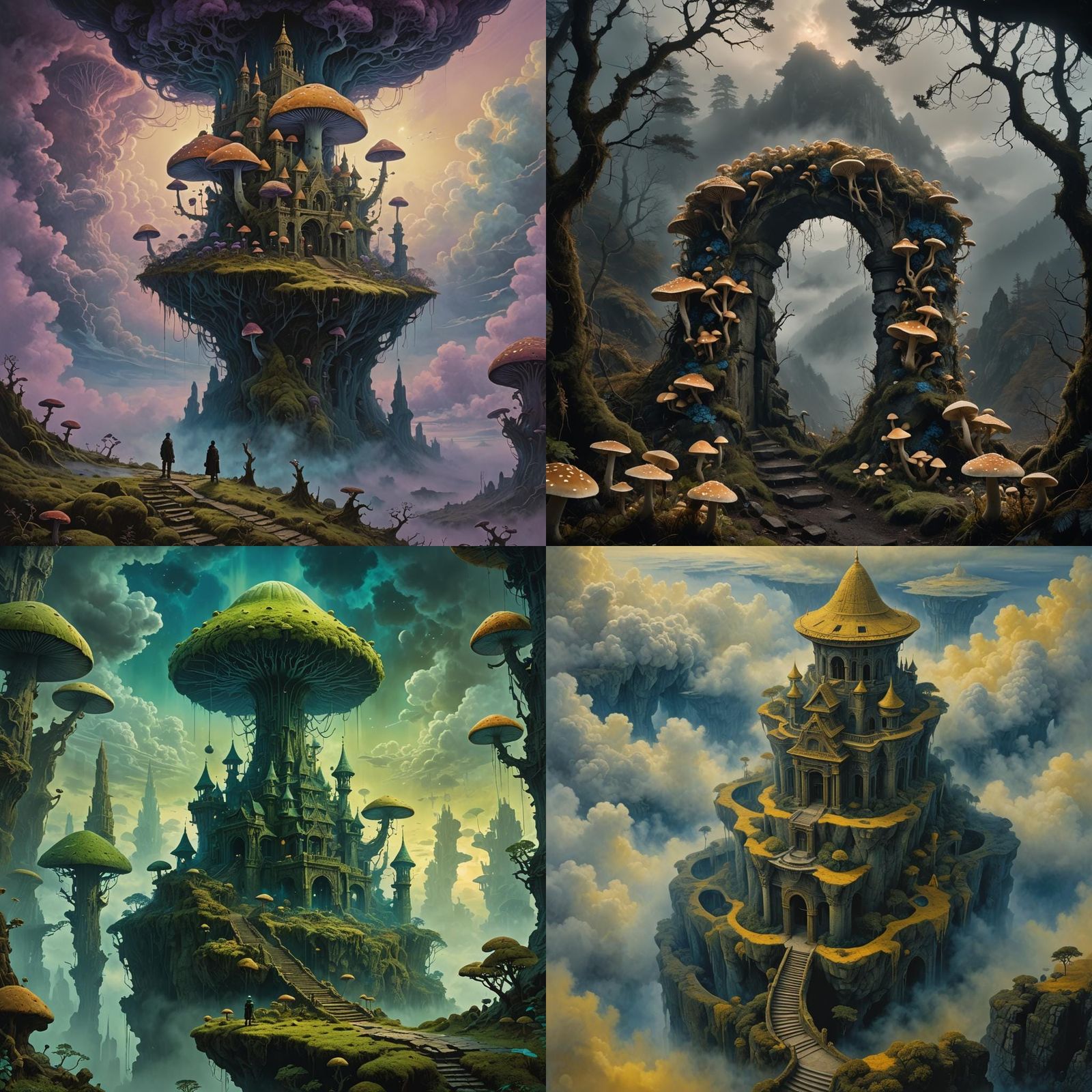 Fantastical Temple of the Mushroom King in Dreamlike Cloudsc...