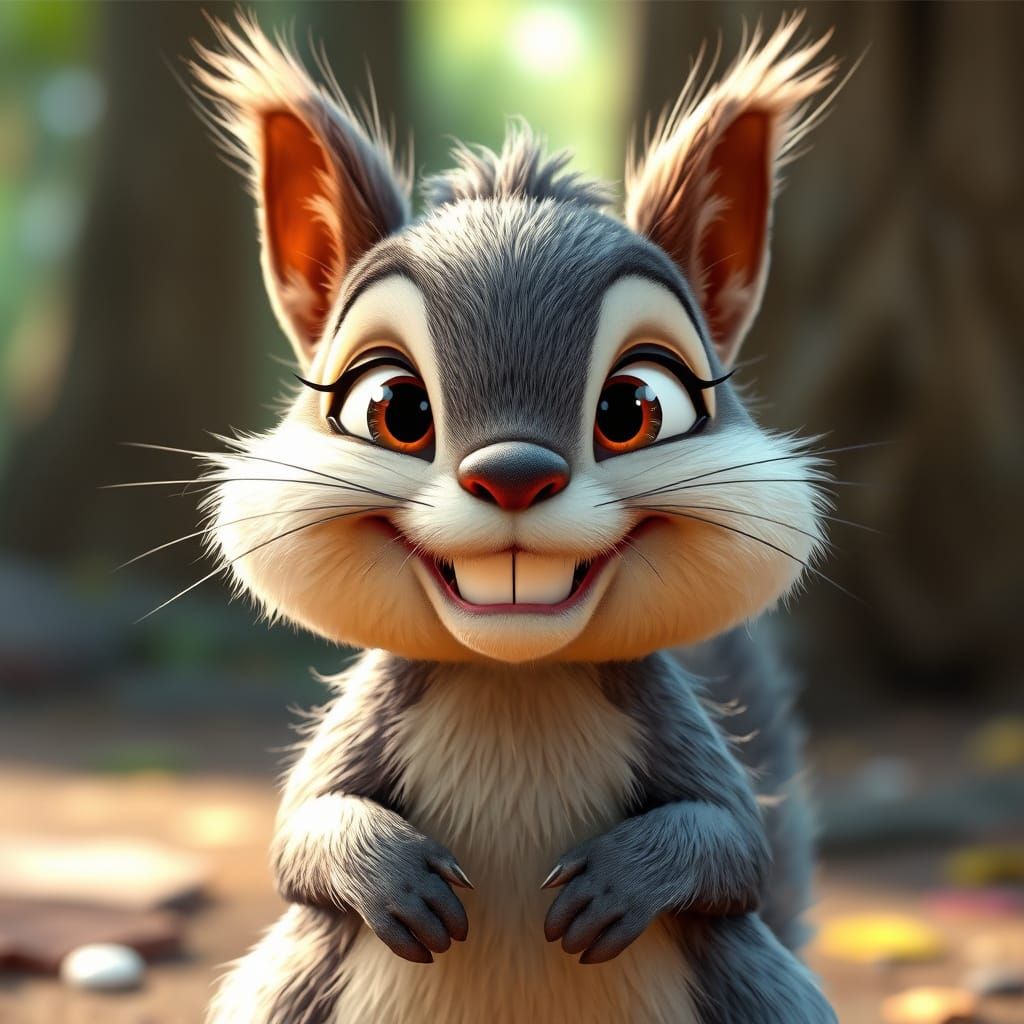 Mirthful Squirrel with Twinkling Eyes in Cartoon Style