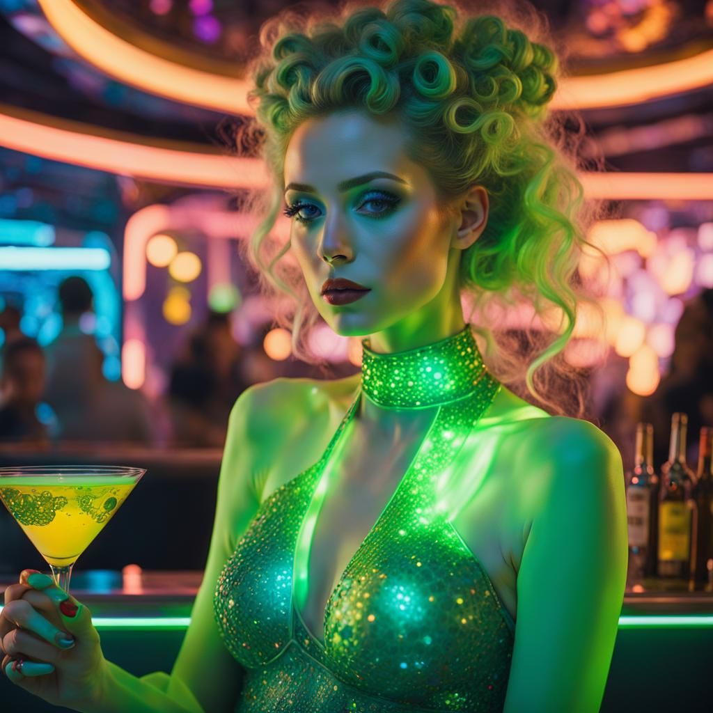 Futuristic Klimt Portrait: Luminescent Woman in Space