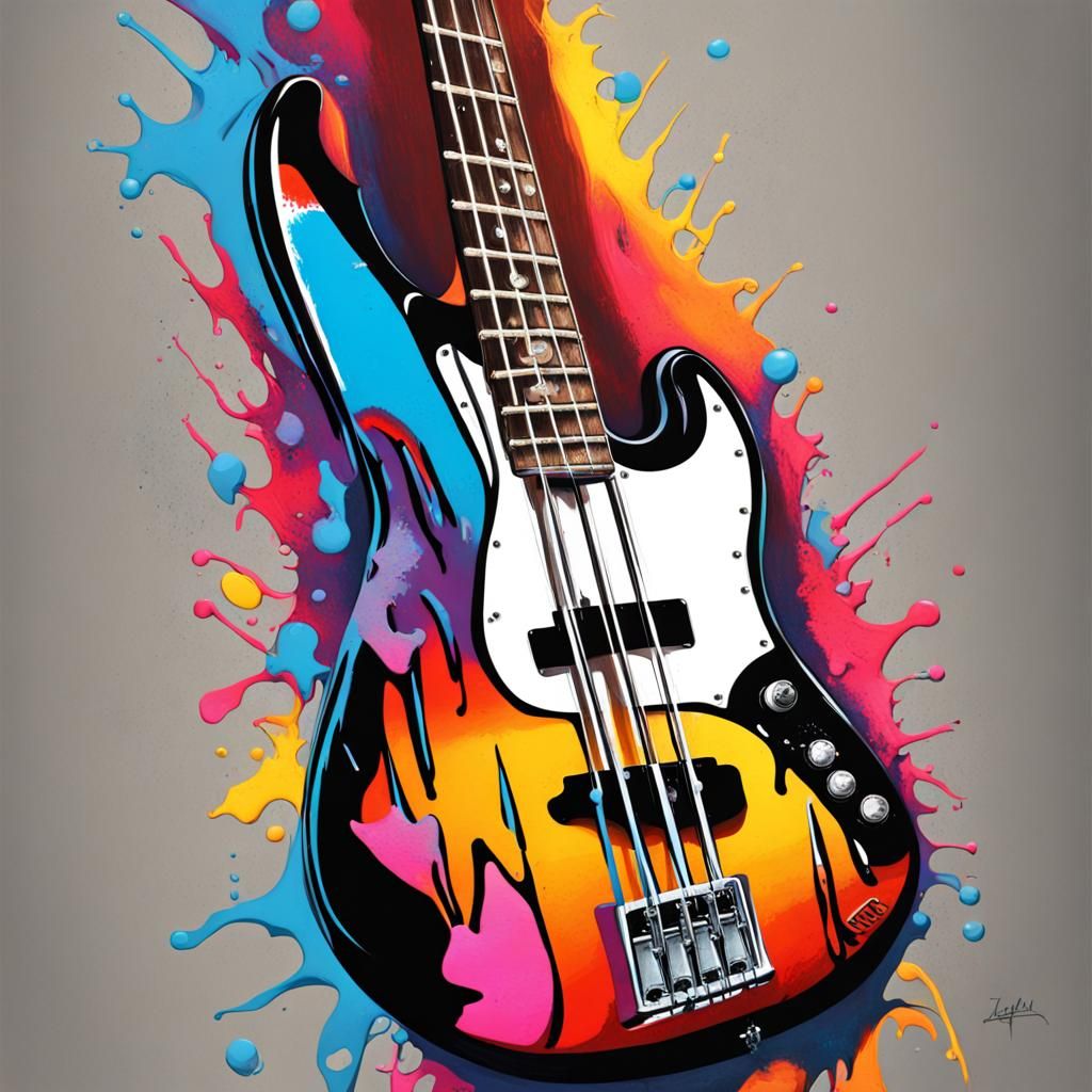 Bass Guitar in Graffiti Splash Art Style