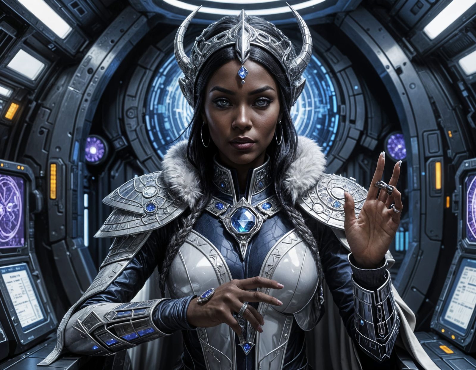 Dark-Eyed Drow Healer in Shimmering Silver Armor