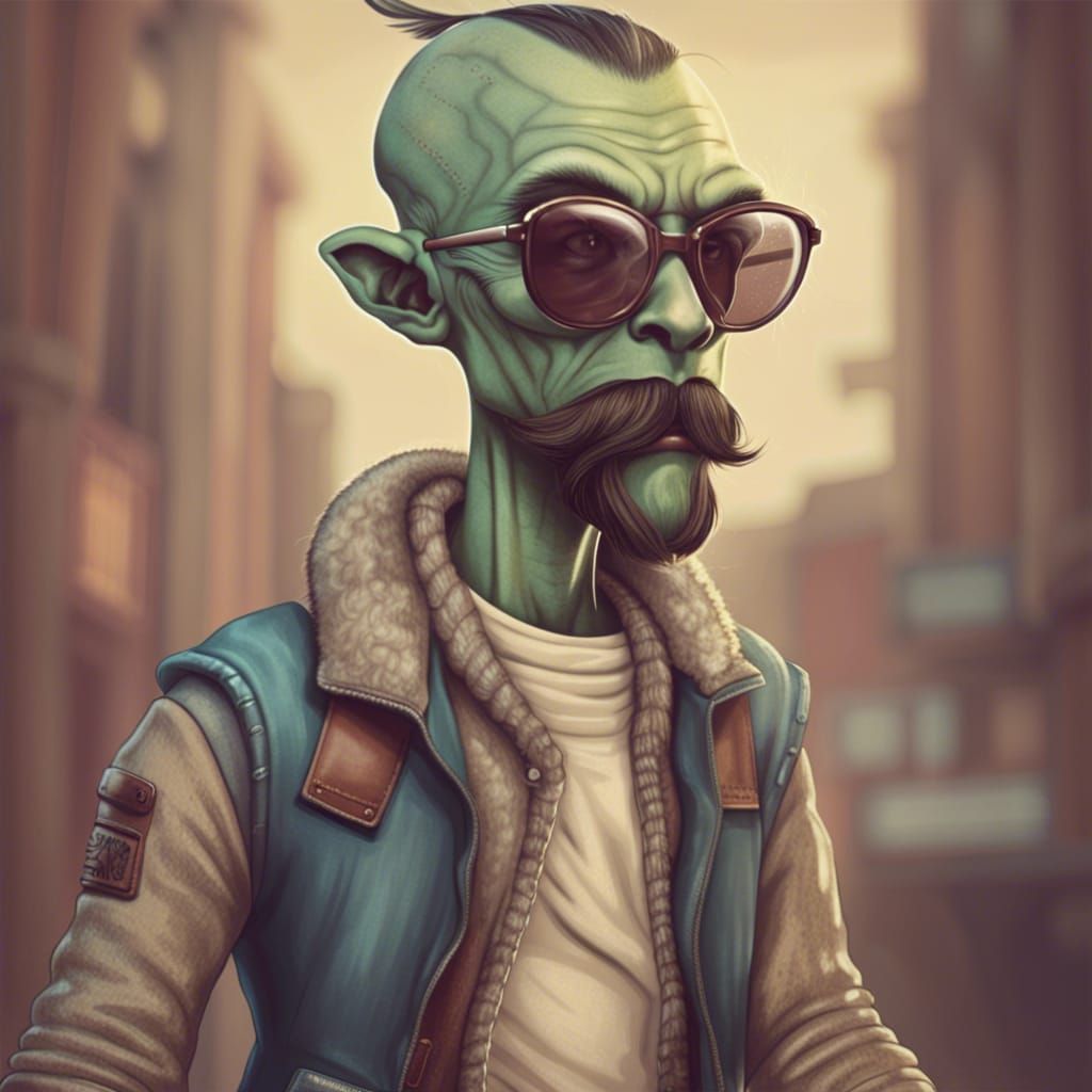 Hipster Alien with Retro Style and Earth Tones