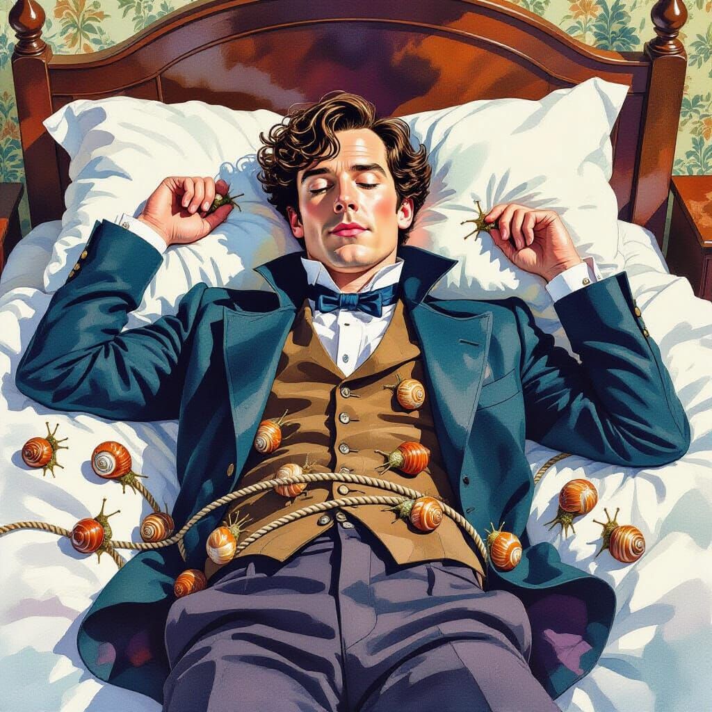 Detective's Snail Predicament: A Watercolor Painting