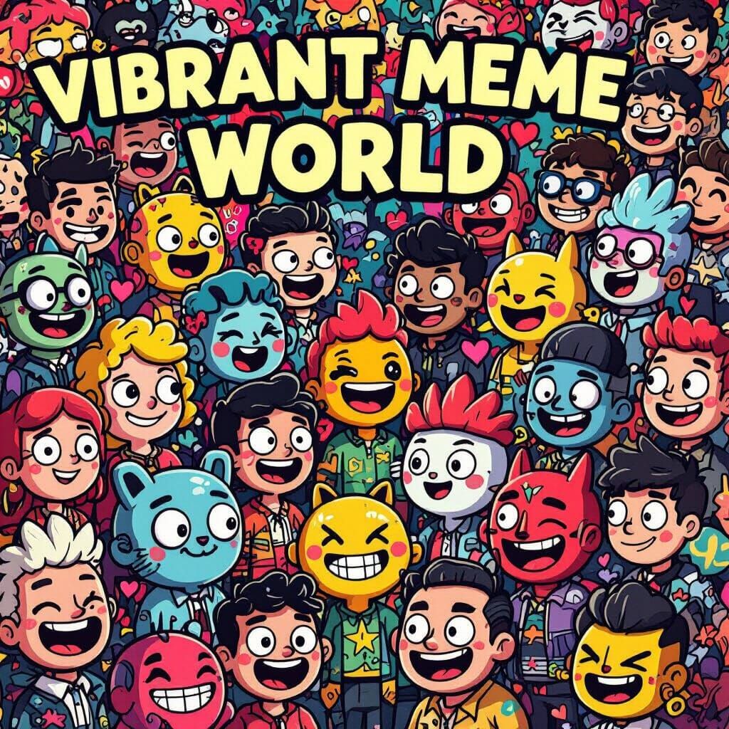 Vibrant Meme World in Cartoonish Style