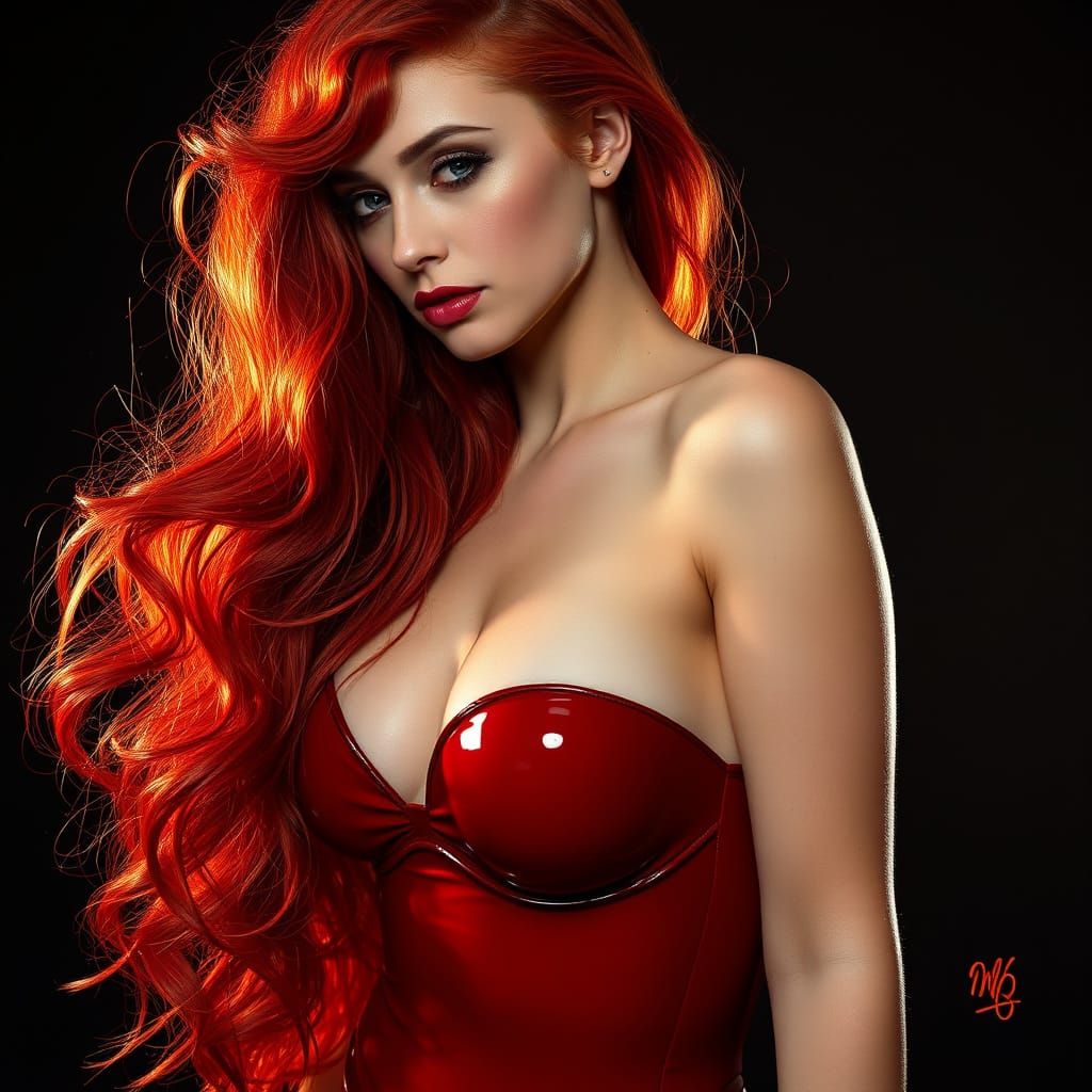 Surreal Woman in Latex Outfit, Alechinsky Style