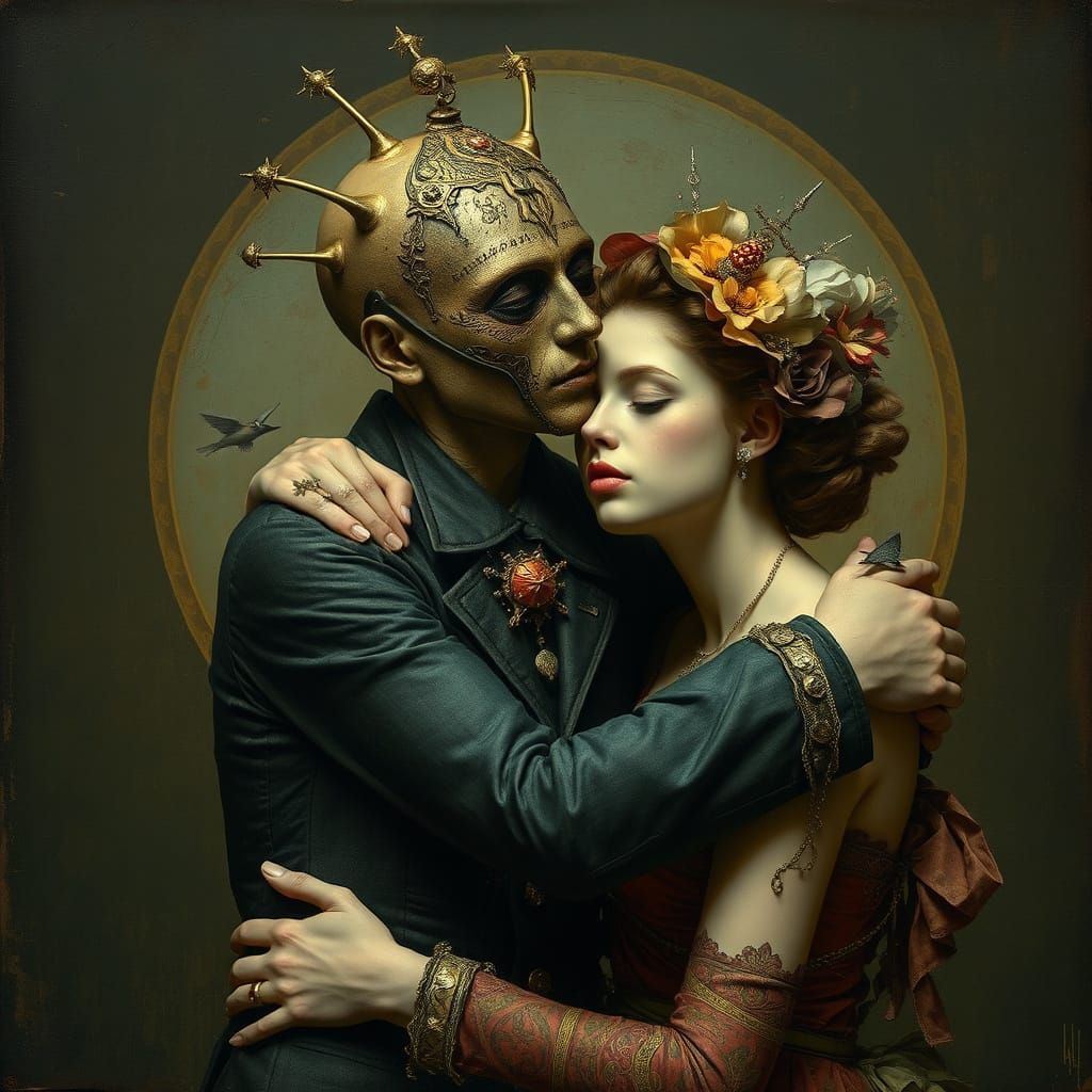 Steampunk Lovers in Intimate Edwardian Embrace