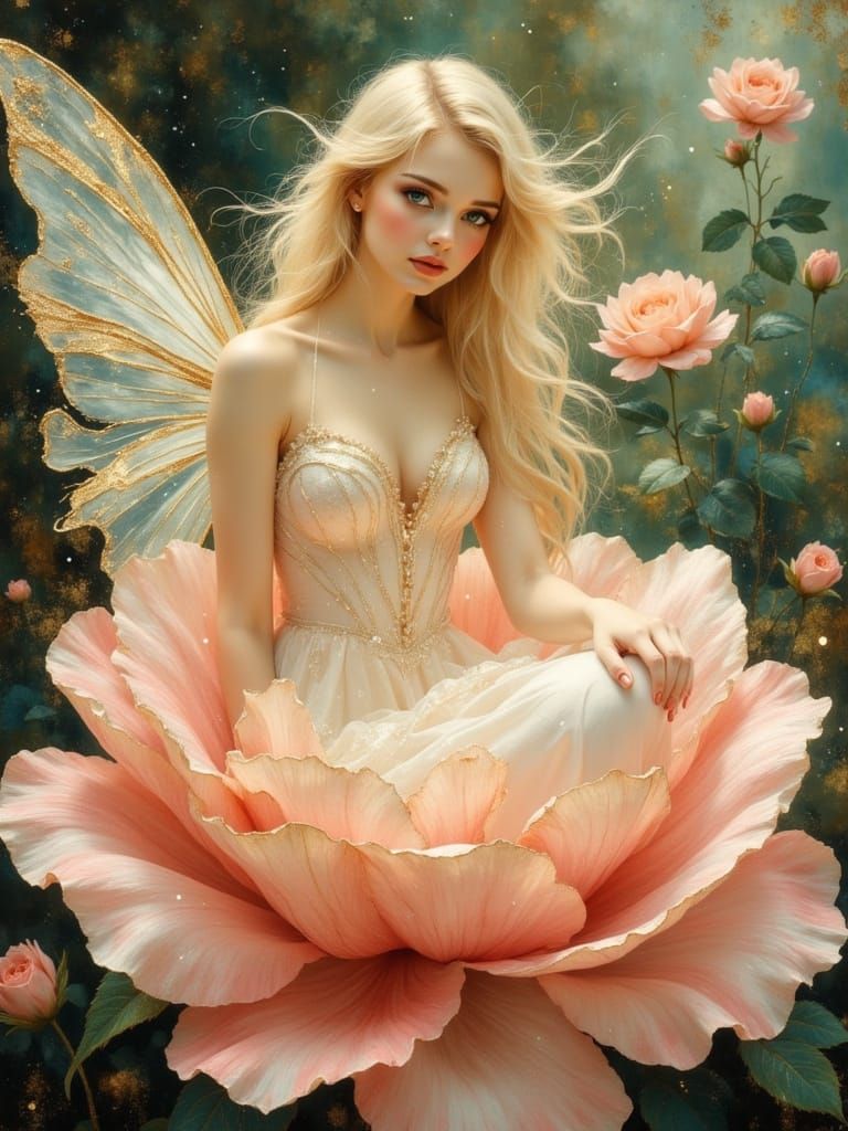 Ethereal Fairy Goddess in Pre Raphaelite Oil Painting Style