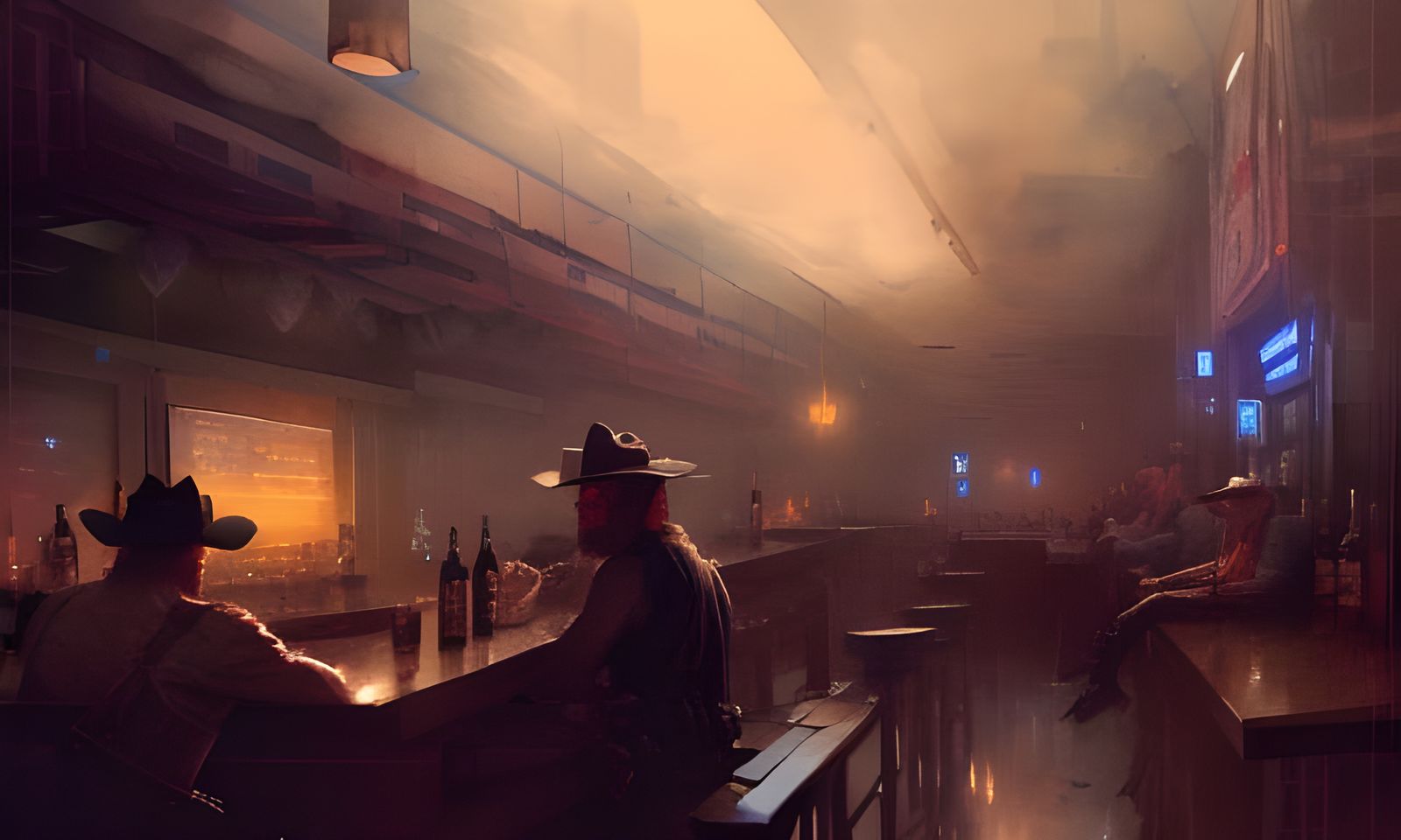 Cowboy at Bar: Space Western Watercolor
