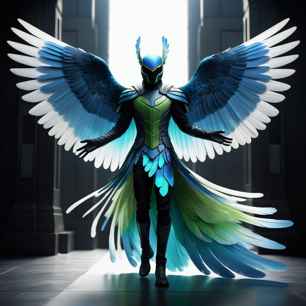 Majestic Avian Hybrid in Iridescent Blues and Greens