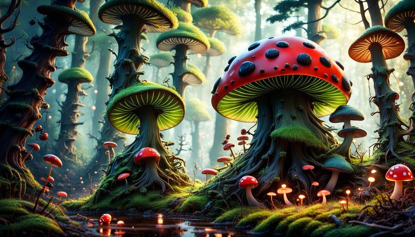 Enchanted Bioluminescent Forest Scene in Detailed Digital Ar...