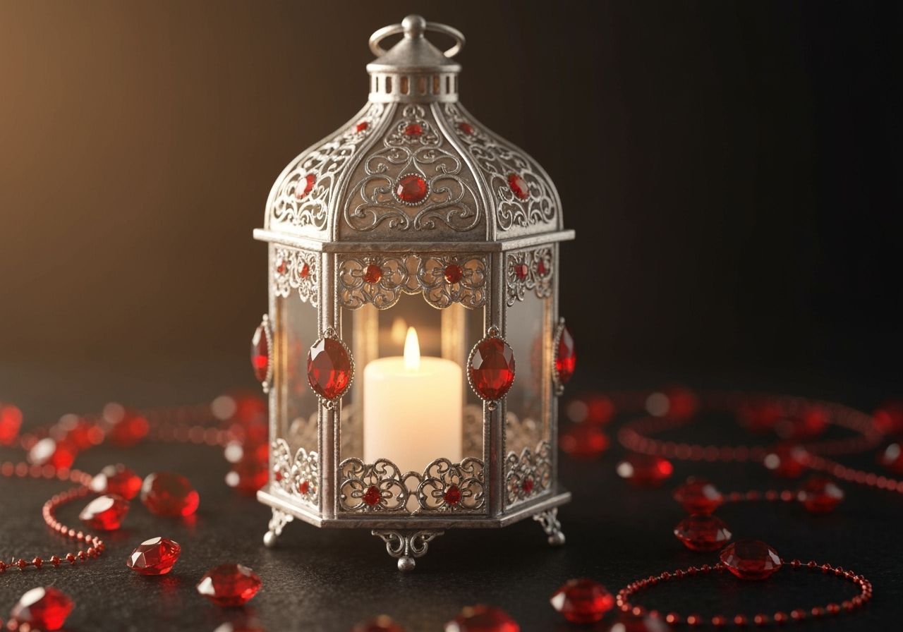 Intricate Silver Lantern with Red Gemstones in Dark Fantasy ...