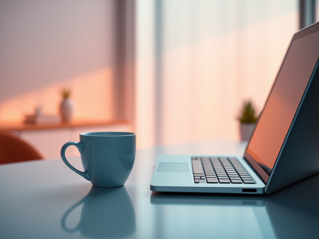 Hyper-Realistic Office Scene with Coffee Cup in 8K