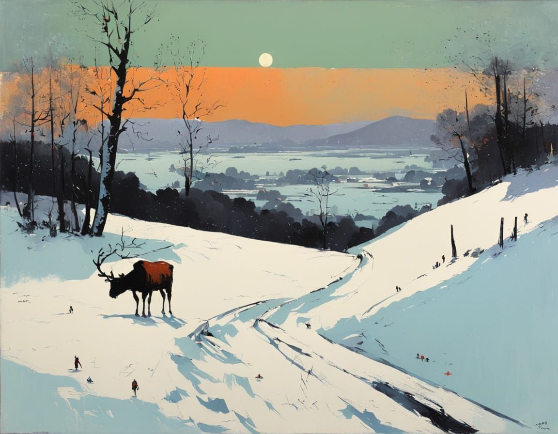 Winter Landscape Painting with Expressive Brushwork