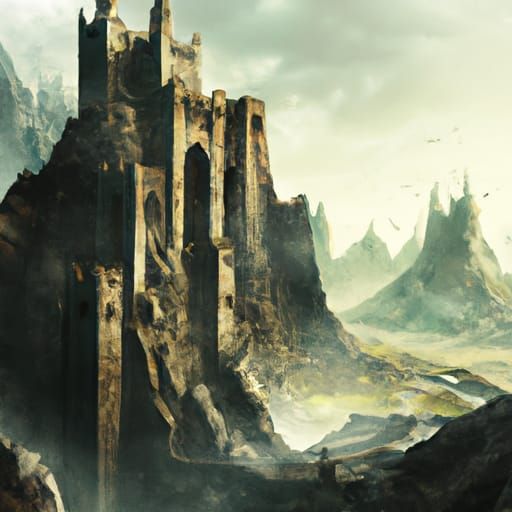 Epic Castle Inside Mountain Digital Matte Painting