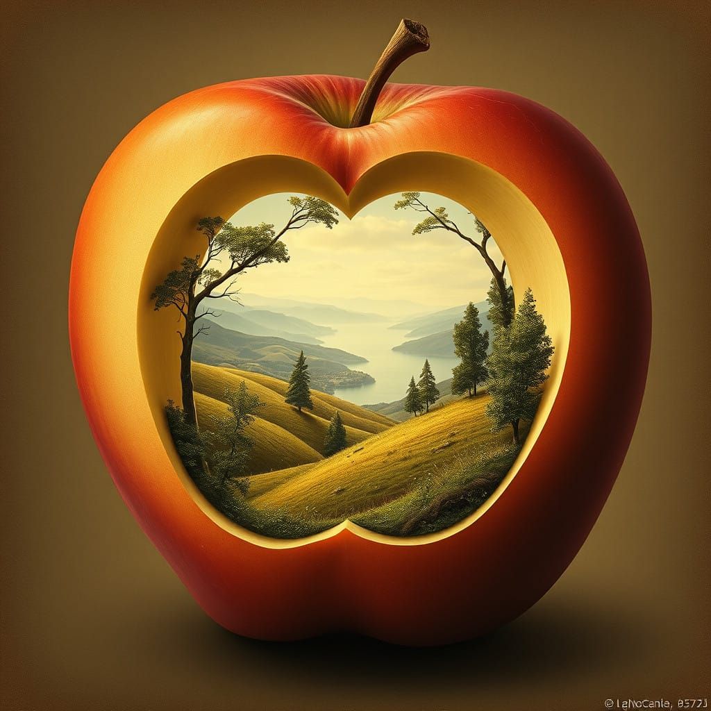 Dreamlike Landscape in a Hollowed Apple