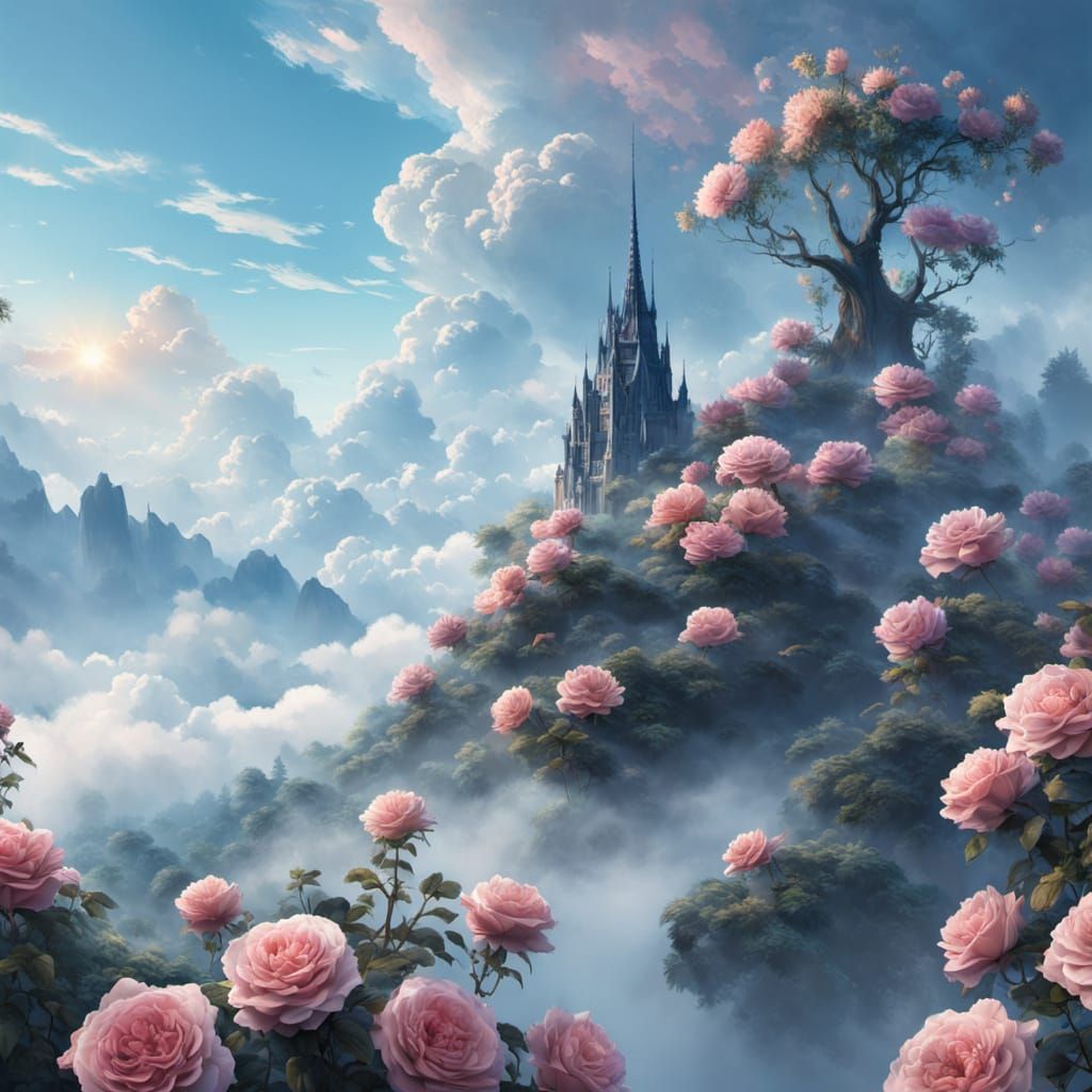 Rose Vines Above Clouds Matte Painting