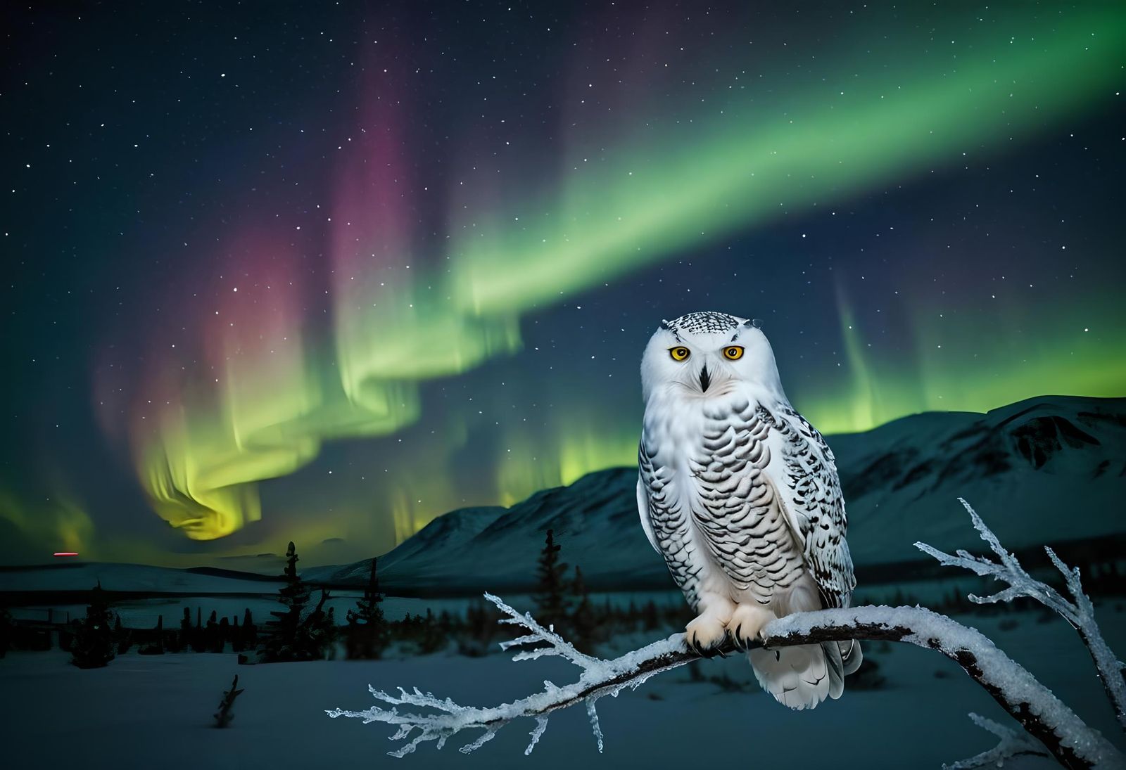 Snow Owl under the northern lights