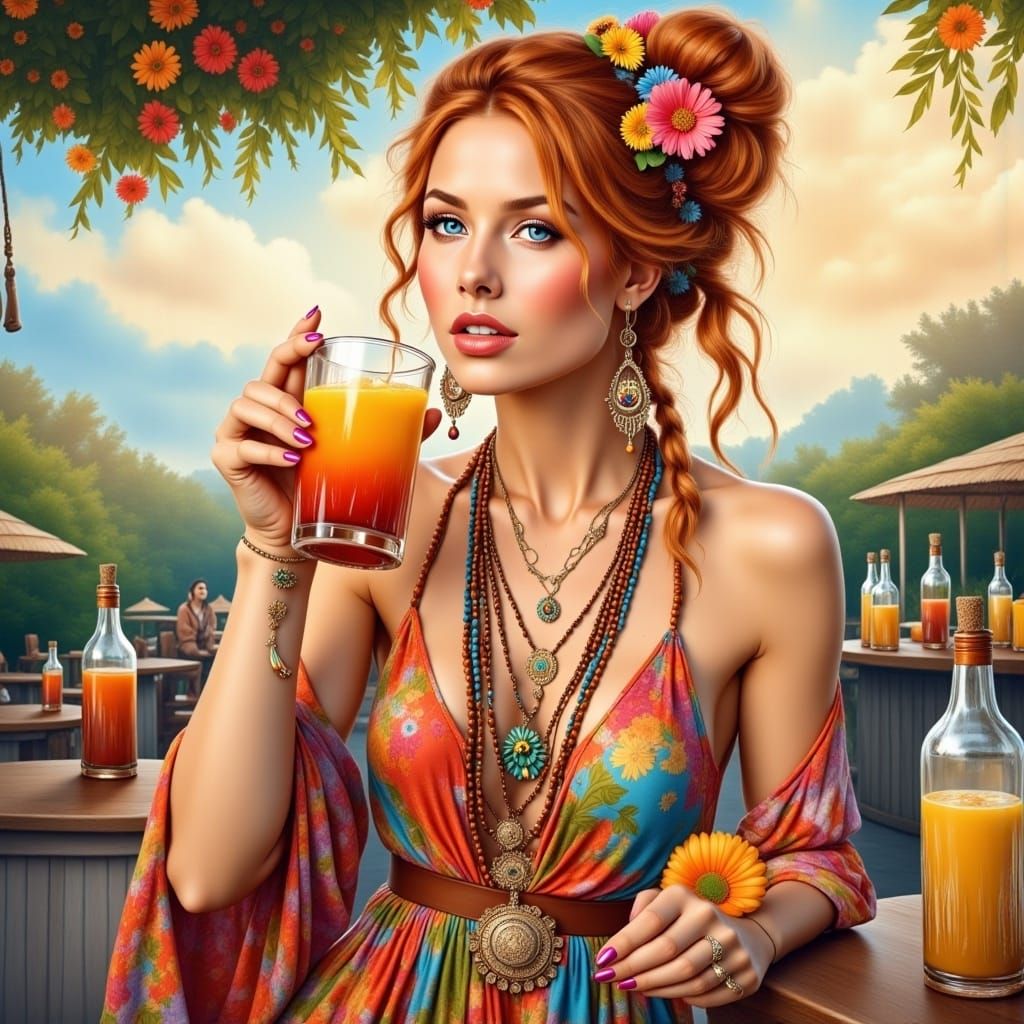 Hippy Woman Portrait with Alcohol Ink Effects