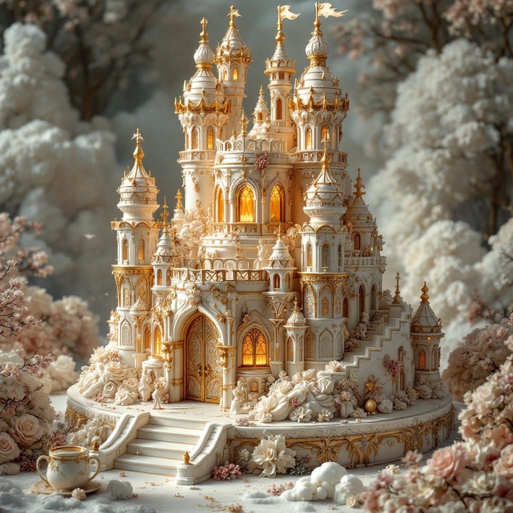 Surreal White Castle Cake in Baroque Patisserie