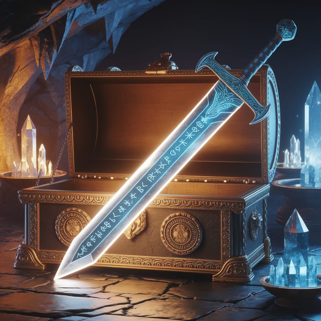 Magical Frost Sword in Ancient Treasure Chest