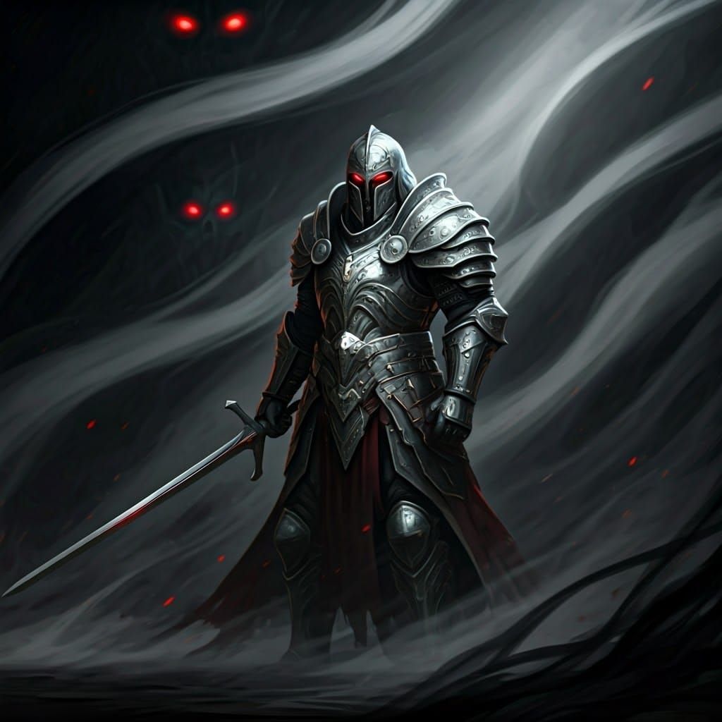 Warrior in Mist: Digital Art in Dark Style