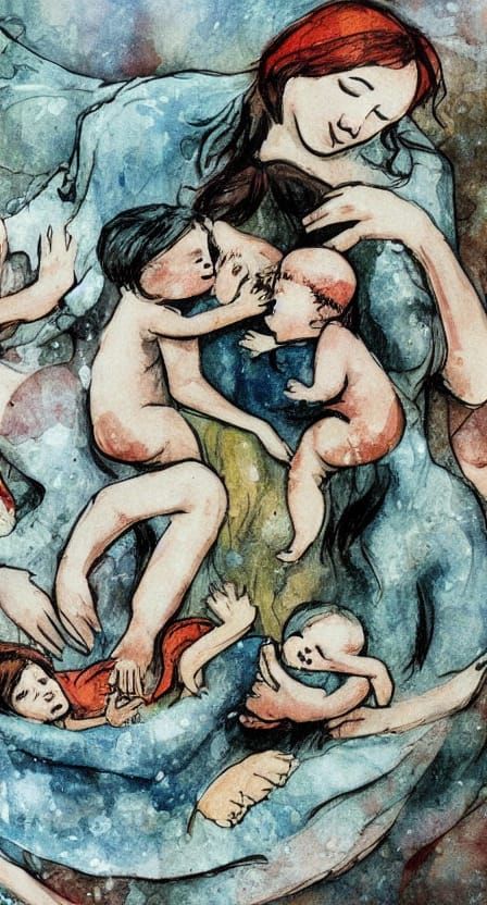 Childbirth Stages: Expressionist Storybook Illustration