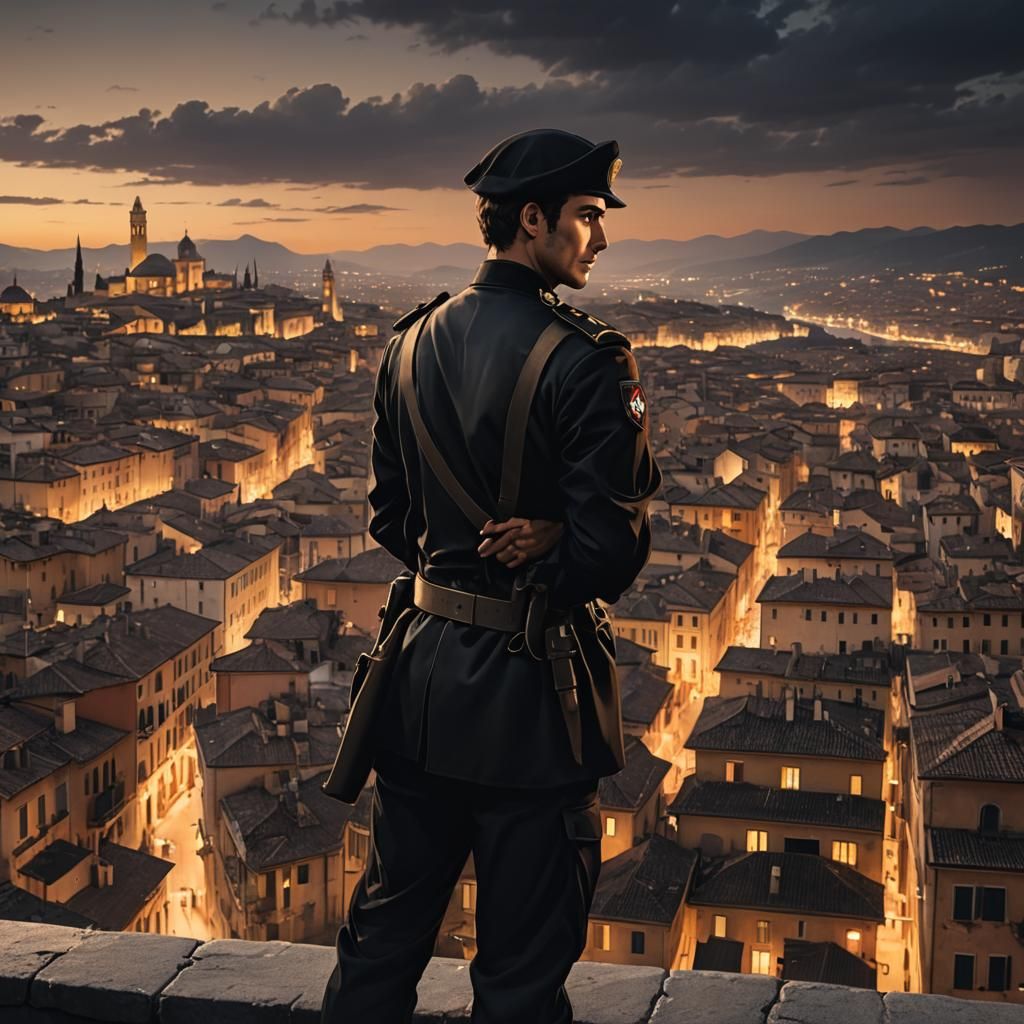 Italian Man in Military Attire in Anime Style