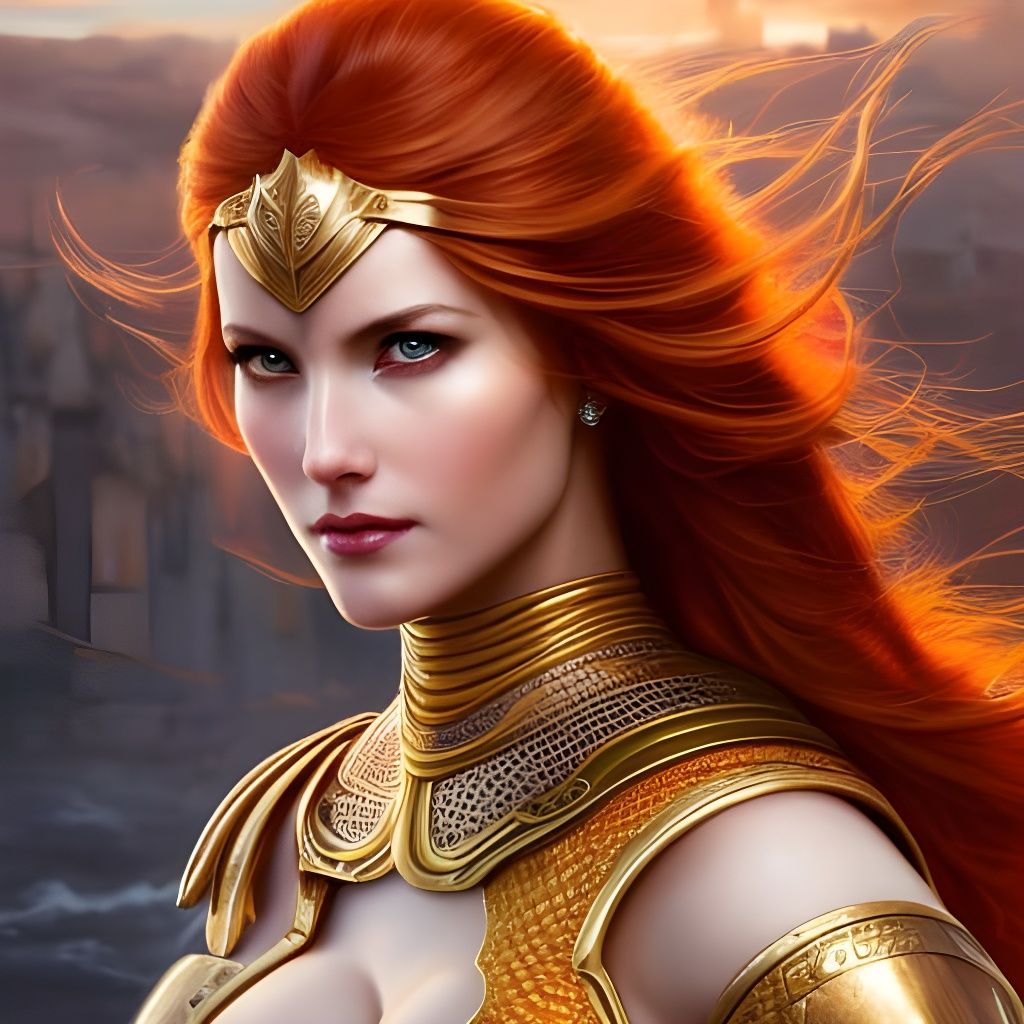 Elegant Knight Woman in Sunset Armor