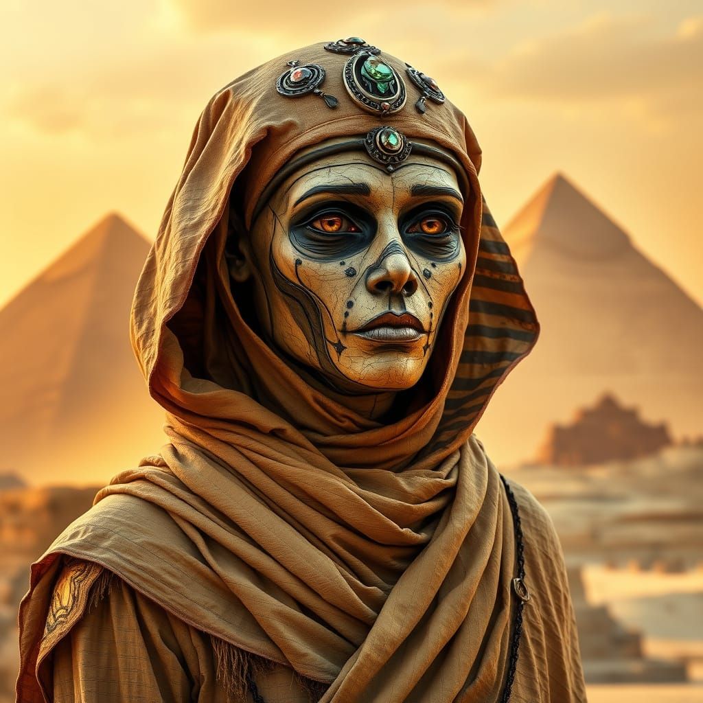 Majestic Female Mummy at the Great Sphinx and Pyramids