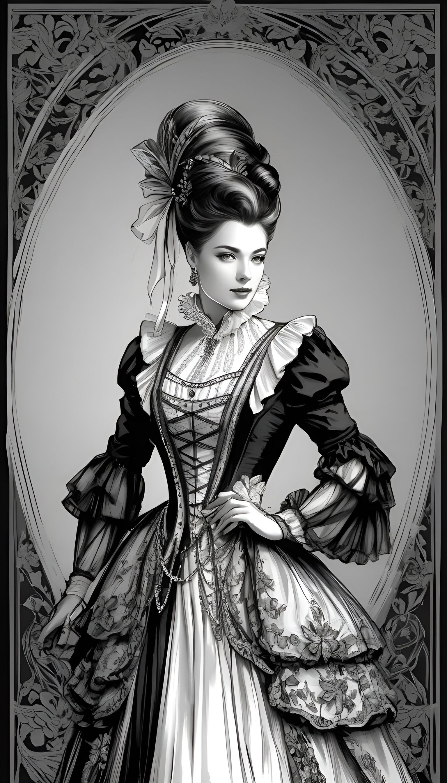 Victorian Woman Line Art Digital Illustration