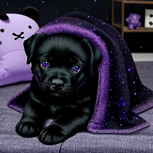 Violet-Black Puppy Plush Toy Blanket