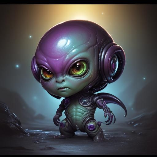 Detailed Chibi Alien in Splash Art Style