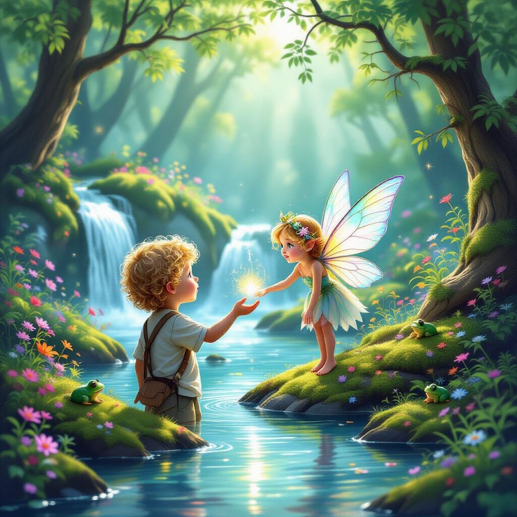 Magical Forest Encounter: Boy Meets Fairy by Waterfall