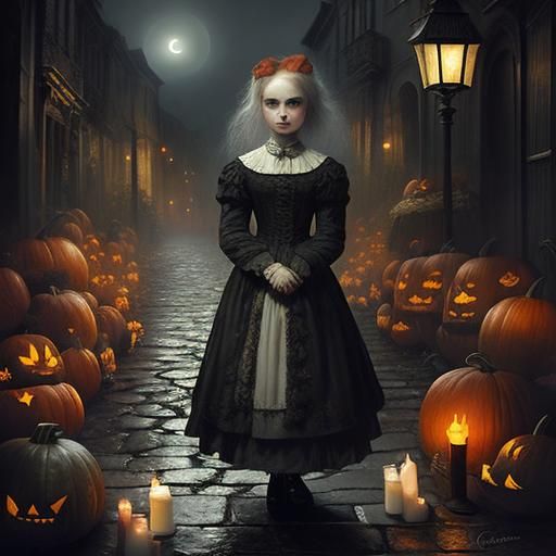 Ghost Girl with Candle on Spooky Street