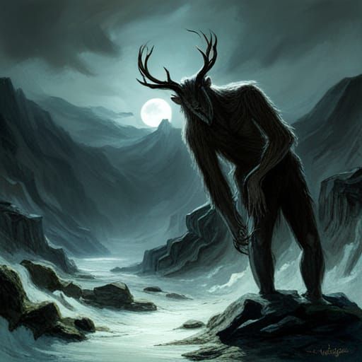 Terrifying Wendigo in Gothic Horror Style