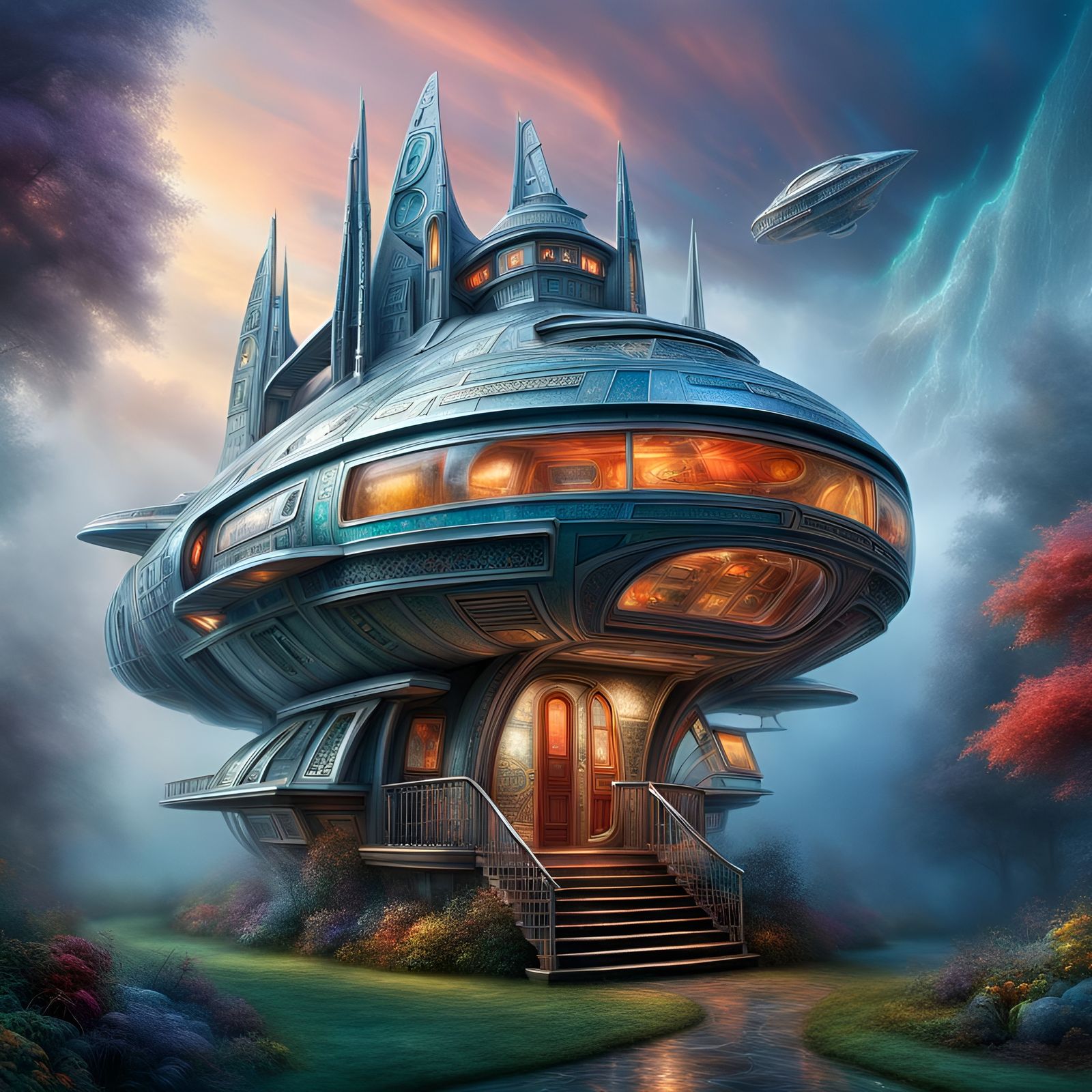 Futuristic Spaceship House in Vivid Hyperrealism