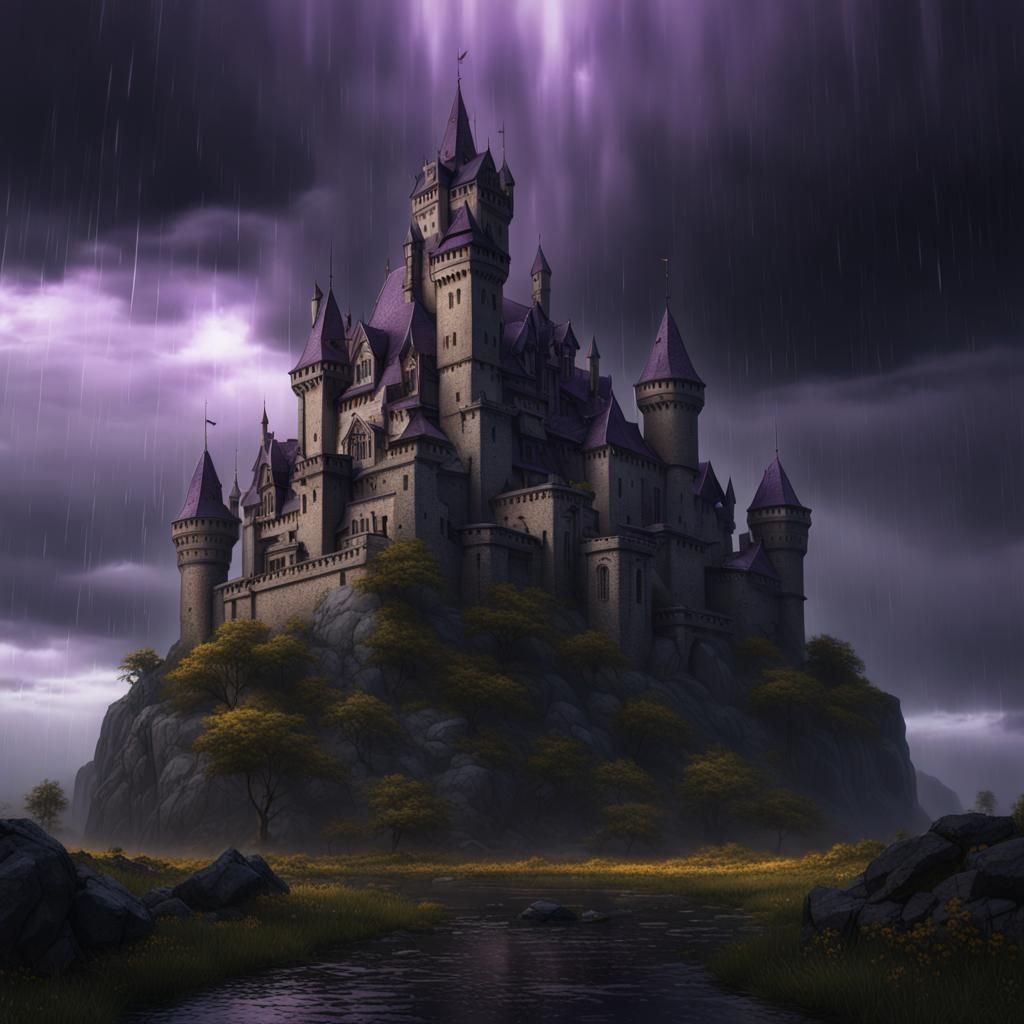 Dark Fantasy Castle Under Storm, Hyperdetailed Concept Art