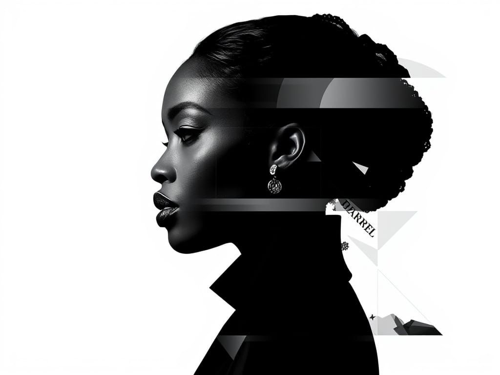 Elegant Woman's Profile Dissolving into Geometric Fragments