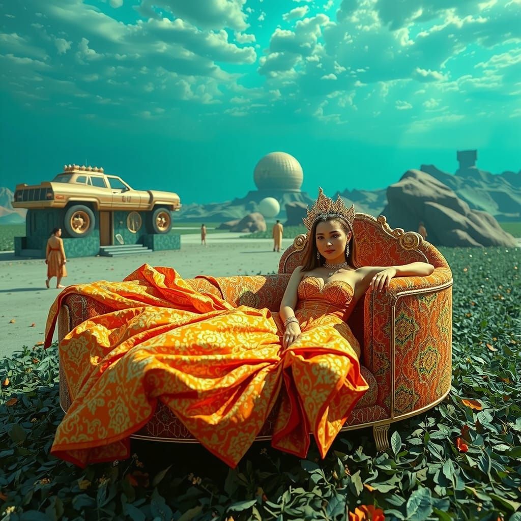 Luxurious Woman in Surreal Psychedelic Environment