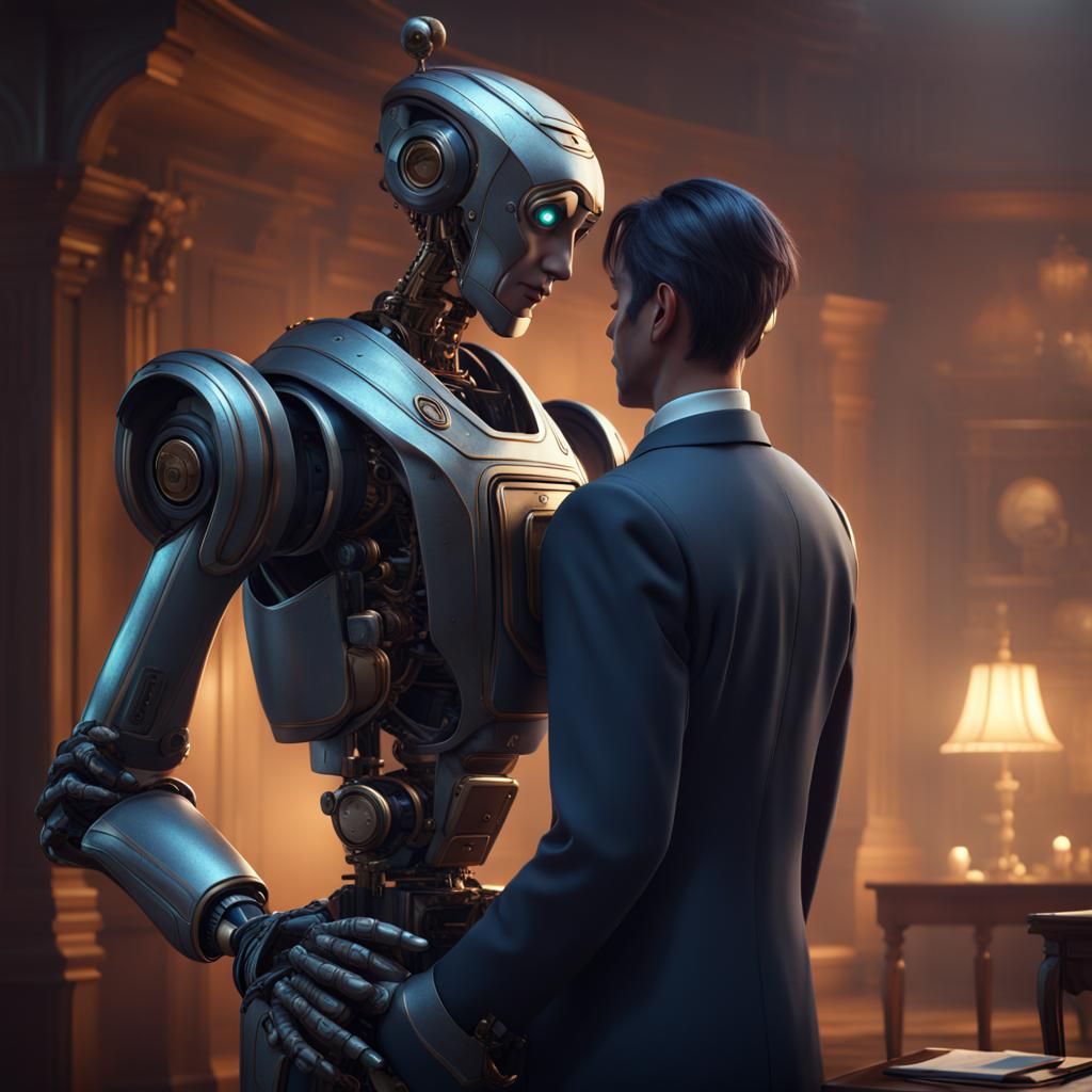 a human-like butler robot offering a comforting shoulder to lean on during a moment of distress
