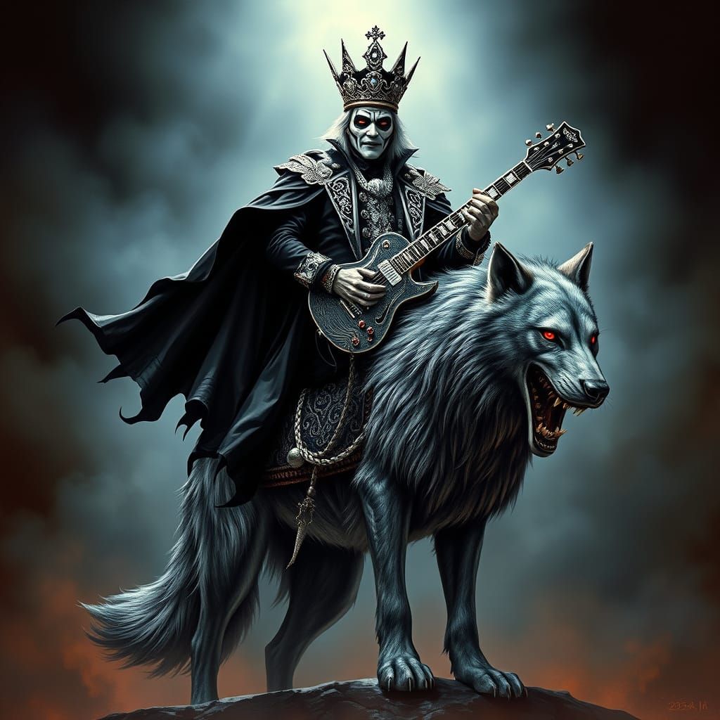 King Diamond on a Wolf Rides onto the Stage in Dark Fantasy ...