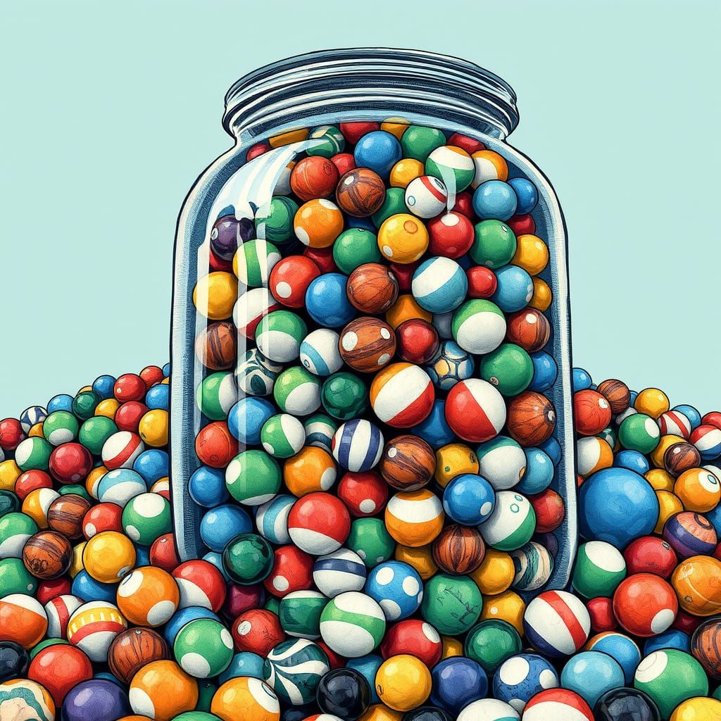 Jar Overflowing with Marbles in Hand-Drawn Style