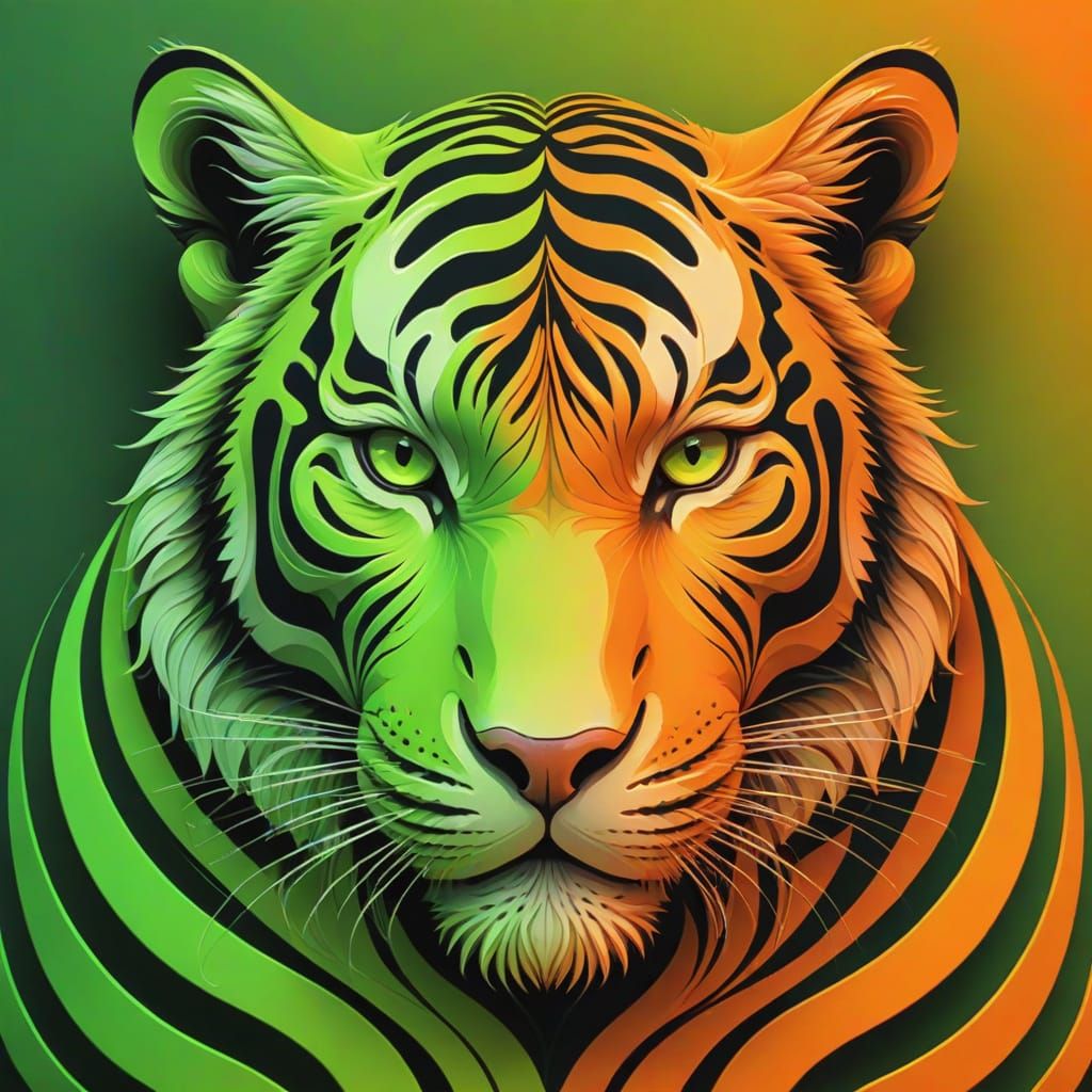 Neon Tiger: Abstract Vector Fractal in Gouache