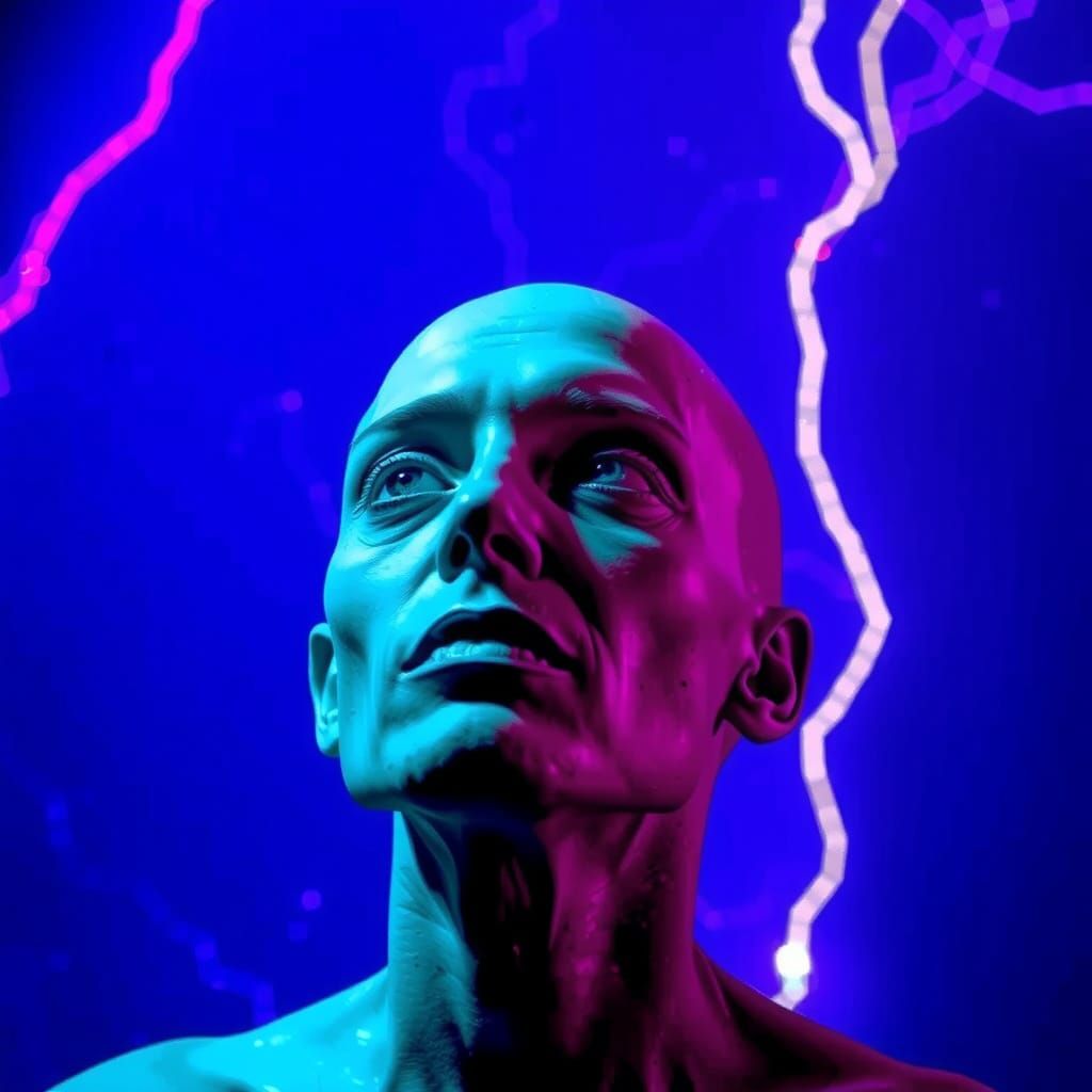 Jagged migraine high contrast lighting with vibrant violet a...