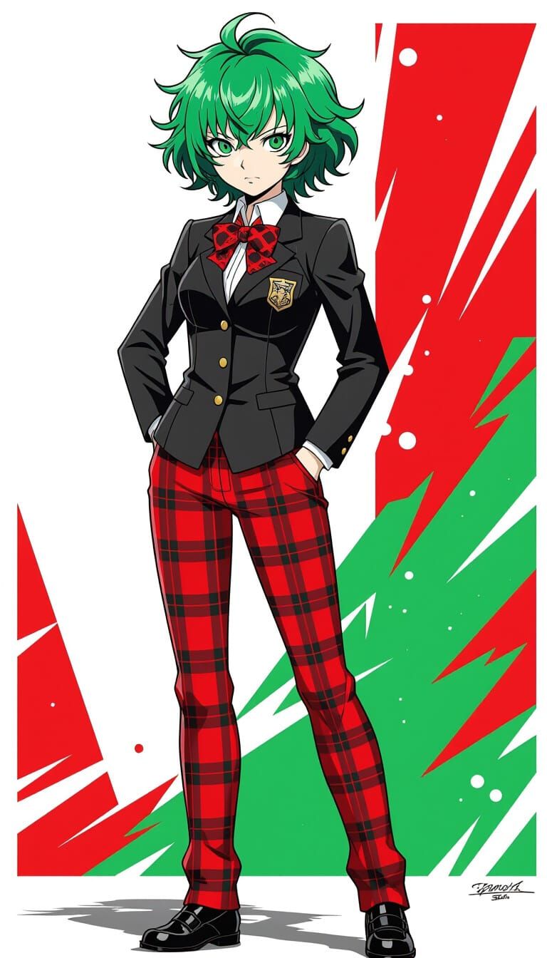 Green-Haired Student in Persona 5 Style
