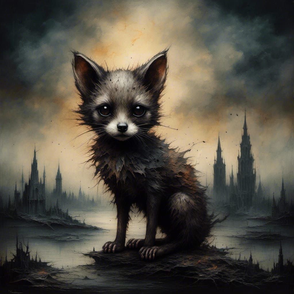 Creepy Adorable Hybrid Animal in Gothic Landscape