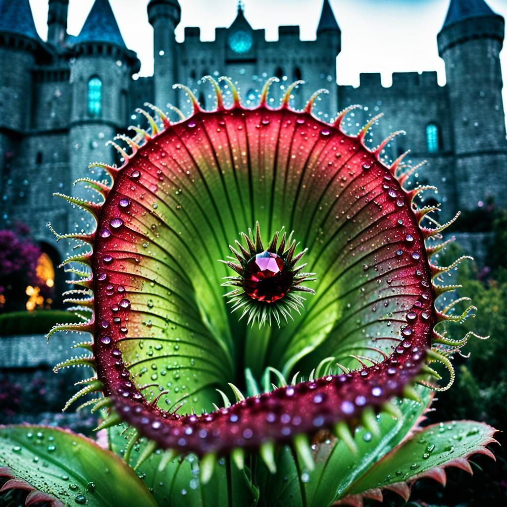 Surreal Venus Flytrap in Mystical Castle Garden