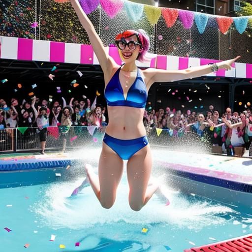 Hipsters Dive into Confetti Pool: Celebration