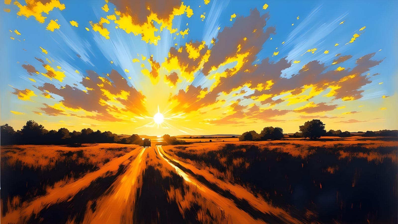 Midwestern Landscape at Sunset in Regionalism Americana Styl...