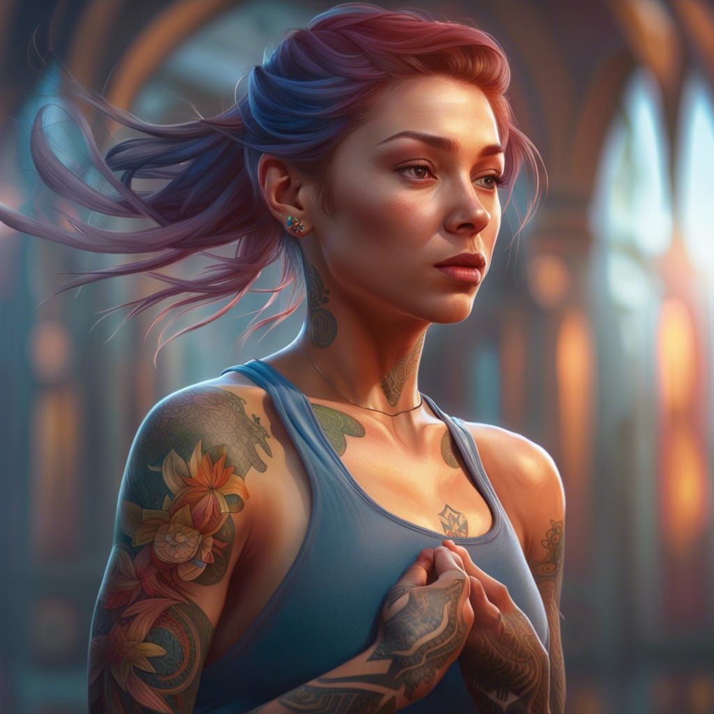 Detailed Portrait of Fit Woman Running, Digital Art